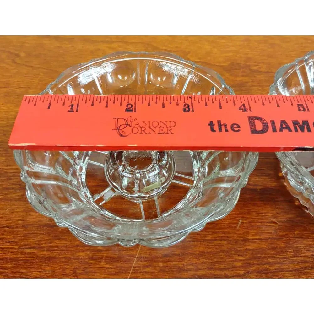 Vintage Crystal Bubble Glass Candle Stick Holders Reversible Pair MCM 4